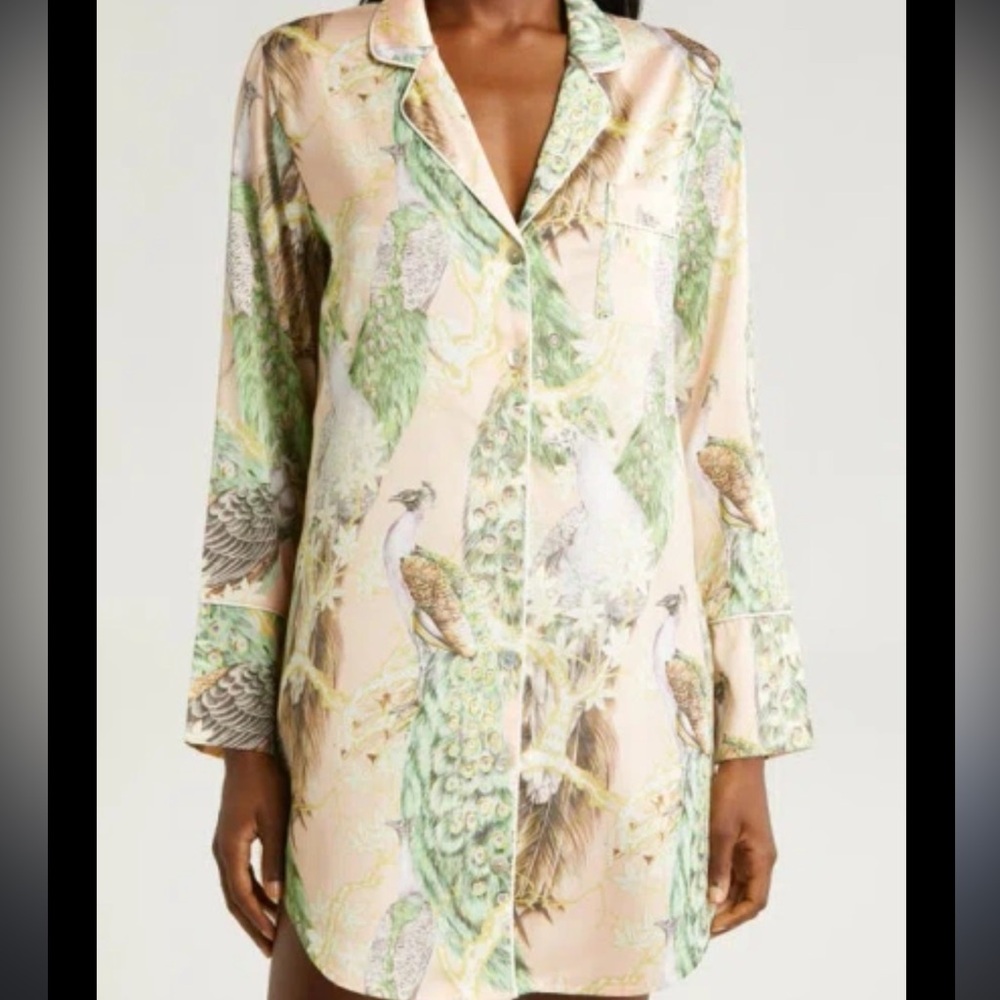 Kilo Brava peacock sleep shirt chemise night gown silk satin feel holiday gift